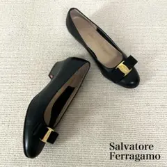 フェラガモ パンプス ヴァラ 黒 レザー ローヒール 22.5cm