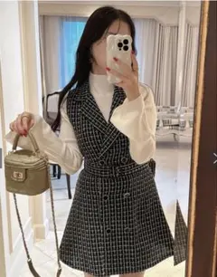 ベルト付きツイードミニワンピース　tg665