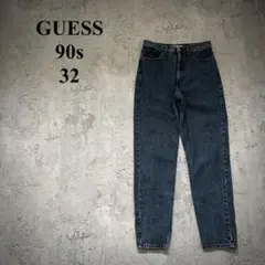 90s【GUESS】ゲス（32）USA製＊テーパードデニム＊ロゴ＊濃紺＊アメカジのサムネイル