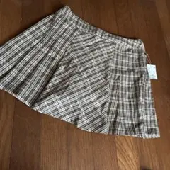earth ブラウンチェック プリーツスカート インナー付き