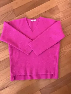 レディース　ニット　トップス　Ｖネック　ピンク　フリーサイズ