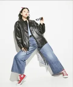 CONVERSE ×Schott LAMB LEATHER JACKET L黒