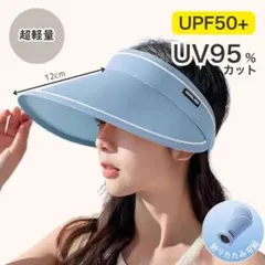 折りたたみOK！UPF50+サンバイザー(ブルー) アウトドア紫外線対策