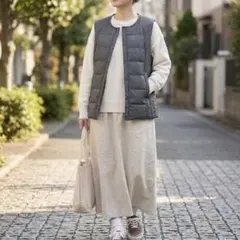 COMME CA ISM（コムサイズム）ダウンベスト フード付き カーキ M