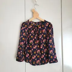 【美品】ボンポワン ブラウス 花柄 フルーツ ネイビー 6a