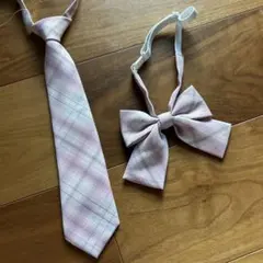ピンク チェック柄 ネクタイ リボン セット