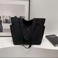 黒 トートバッグ 大容量 キャンバス 通勤 通学 マザーズバッグ