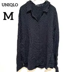 UNIQLO 【M】ネイビー ドット柄 長袖シャツ 紺 長袖 トップス シャツ