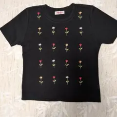 tomatsu 花柄刺繍 半袖ニット ブラックのサムネイル