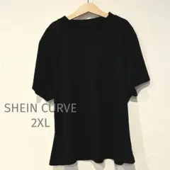 SHEIN CURVE ブラック リブ 半袖カットソー 2XL シンプル