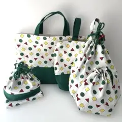 入園入学6点セット☆まるさんかくしかく カラフル かわいい 裏地つきキルティング