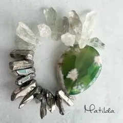 チェリーブロッサムアゲート グリーン水晶 クラスター 天然石 ブレスレット 花