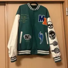 Black air スタジャン 緑色 MとAロゴ スカル