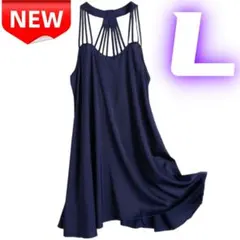 ⭐新品⭐ネイビー ストラップデザイン L ネグリジェ ワンピース ルームウェア