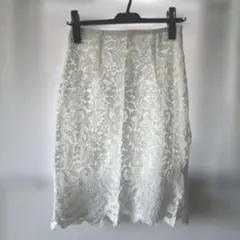 ホワイト レース タイトスカート ひざ丈