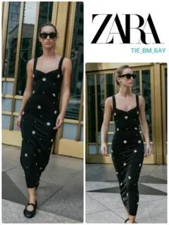 ZARA ストレッチフラワープリントミディワンピース Sサイズ