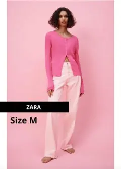 ZARA ピンク リブ ニット カーディガン М