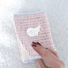 ブックカバー ブックケース 羽 パール 編み物 かぎ針編み ハンドメイド