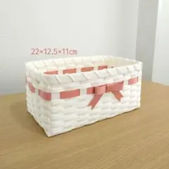 【No.15】バスケット　かご　小物入れ　クラフトバンド　ピンク　22㎝
