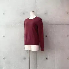美品ユニクロUNIQLOカシミヤ100%クルーネックセーターバーガンディM