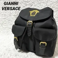 ✨超希少✨GIANNI VERSACE ヴェルサーチ リュック 黒 刺繍ロゴ 金