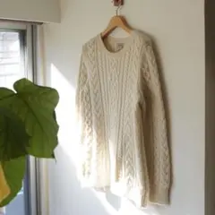 希少 アイルランド製 ケーブル《L.L.Bean》ニット (L)アイボリー