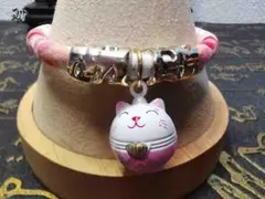 ファッショントレンド 美しい刺繍帯 ピンクの財を招く猫鈴 ペット 首輪