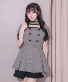 pium チョーカーフリルハートボタンセットアップ ギンガムチェック