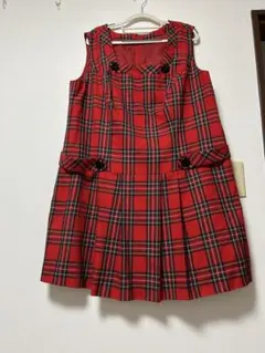 50's 昭和レトロ　赤 チェック柄 ノースリーブワンピース　大きいサイズ