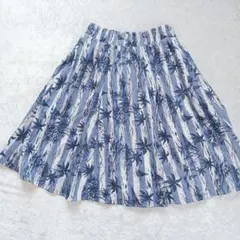 チャオパニック フレアスカート 麻 アロハ 南国 トロピカル ハワイ 青 白