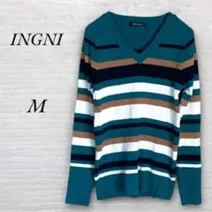 INGNI イング リブ編みストライプニット ニットトップス Vネック M