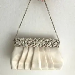 アイボリー パール装飾 パーティーバッグ