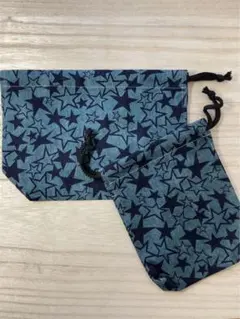 ランチ巾着＋コップ袋　（ブルー　星柄）