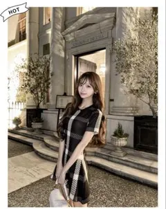 AVEC TOI エターナル半袖チェックワンピース