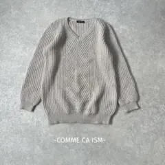 COMME CA ISM/Vネックニット/M/グレージュ/モヘヤ混/ラメ入り