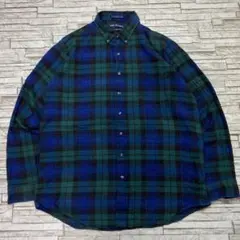 90s VAN HEUSEN フランネルシャツ グリーンネイビー ヴィンテージ