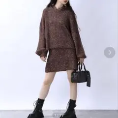 美品　JEANASIS フード付きニットセーター ブラウン系セットアップ　F