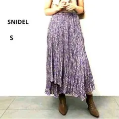 SNIDEL 花柄プリントプリーツスカート 紫 アシンメトリーS 巻きスカート風