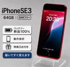 iPhoneSE (第3世代) 64GB レッドバッテリー100%のサムネイル