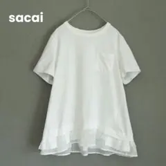 2018ss sacai裾チュール・メッシュ切替 ポケットTシャツのサムネイル
