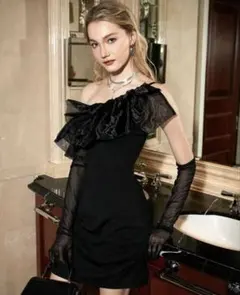 ワンショルダー フリル ミニドレス