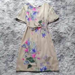 美品 sunauna 洗える ブーケプリントワンピース 半袖 38
