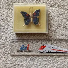 蝶のブローチ 青と赤の色合い