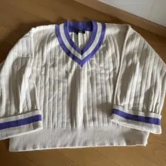 w closet ダブルクローゼット ホワイト パープル Vネックニット