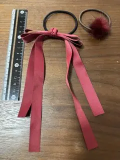ヘアゴム 2個セット リボン ファー