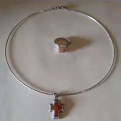 シルバー クロスペンダント チョーカー　リング　セット レトロや