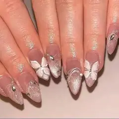 ネイルチップ つけ爪 接着シール リボン ピンク ギフト 24ピース