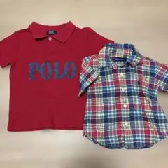 赤POLOシャツ110 Ralph Laurenチェックシャツ 80 セット