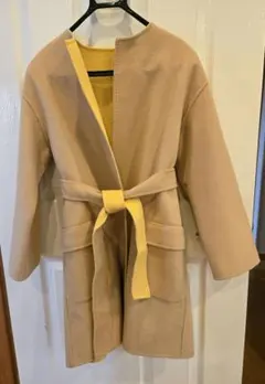 ミラオーウェン　リバーシブル ノーカラージャケット ベージュ/イエロー