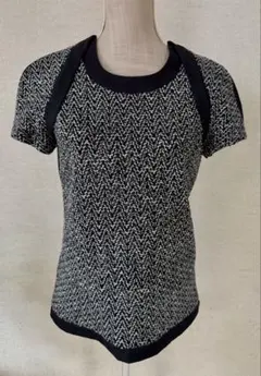 本物 美品 シャネル COCO装飾 ラメ ボーダー 長袖 ニット セーター 34 本物 美品 シャネル COCO装飾 ラメ ボーダー 長袖 ニット セーター 34